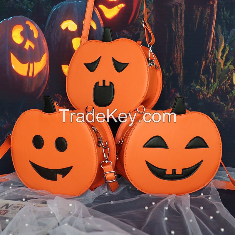 Customize Pumpkin Shape With Different Face Emotion PU Leather Crossbody Bag Purse