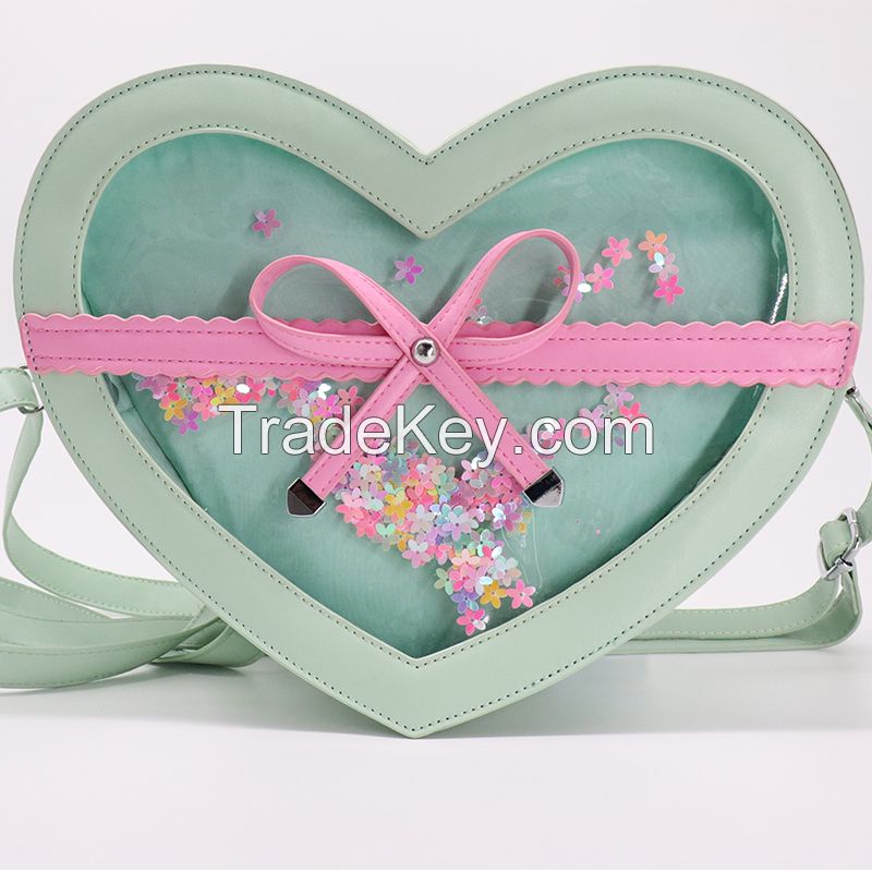 Ins Popular Custom ITA Bag heart Shape Shoulder Bag With Pin Insert Clear Window Backpack