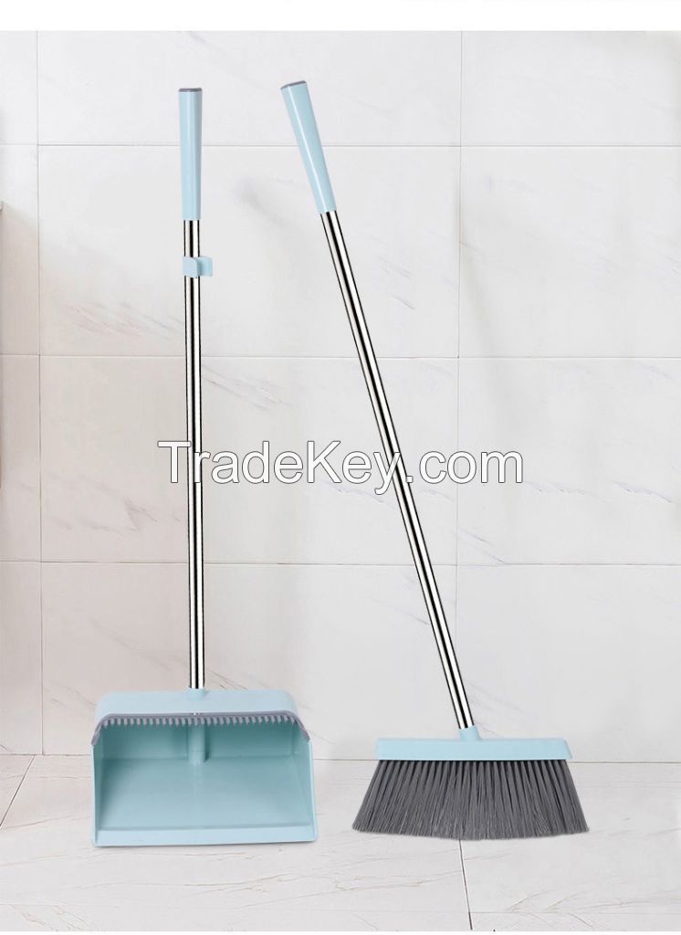 Broom and Dustpan Set, Self-Cleaning with Dustpan Teeth, Ideal for Dog Cat Pets Home Use, Super Long Handle Upright Stand up Broom and Dustpan Set