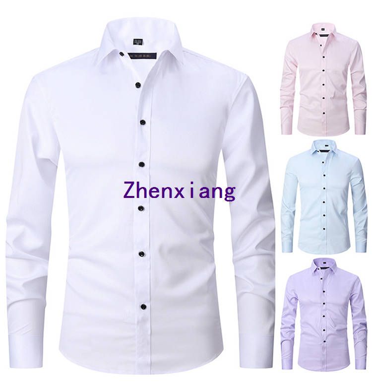 Men's elastic slim solid color long-sleeved shirt for suit