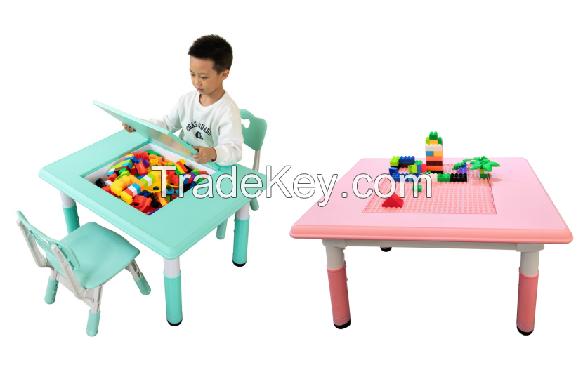 building block children table kids furniture with adjustable height for playing and writing