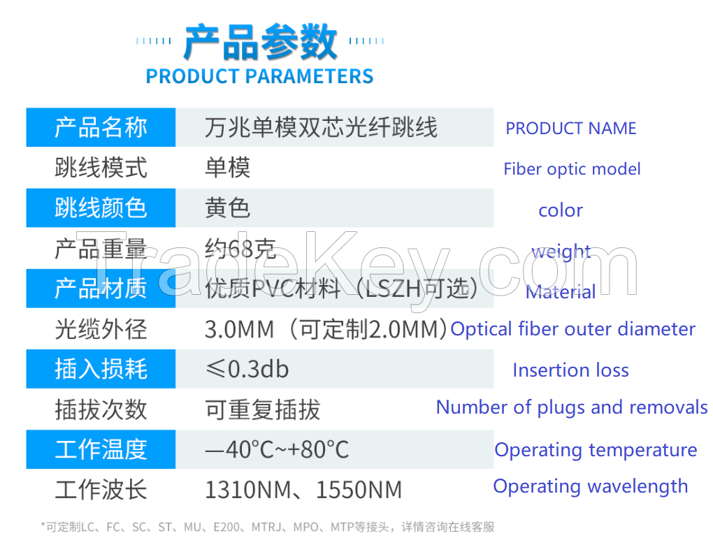 Carrier Grade Lc-lc/fc/st/sc-sc 10 Gigabit Single-mode Dual-core Fiber