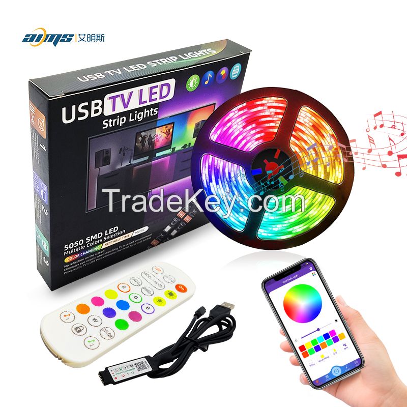 Led strip light screen RGB backlight music sync 5v 30leds 5m IP20 IP65 waterproof ambient light smart app control 24 keys remote