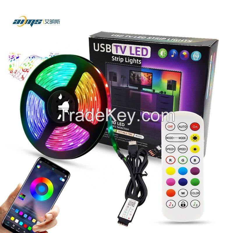 Led strip light screen RGB backlight music sync 5v 30leds 5m IP20 IP65 waterproof ambient light smart app control 24 keys remote