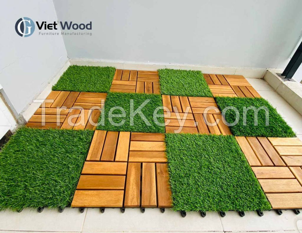 Acacia interlocking wood deck tiles 12 slats