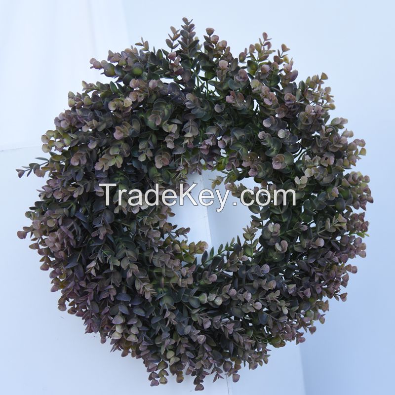 Natural Garland Front Door Wreaths Artificial Green Leaves Wreath 16&quot; Boxwood Wreath For Christmas Hanging Wall Window Party