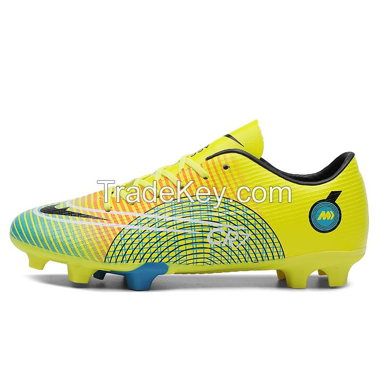 PU Surface TPU Sole Soccer Shoes Spikes Youth Student Training Competition Shoes(Yellow)