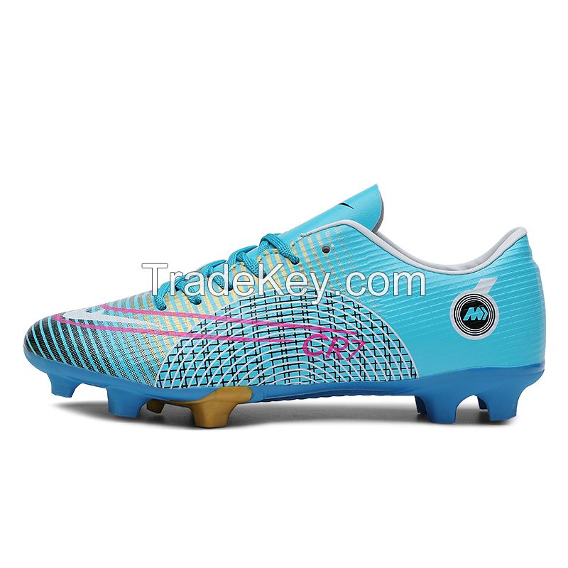 PU Surface TPU Sole Soccer Shoes Spikes Youth Student Training Competition Shoes(Moonlight)