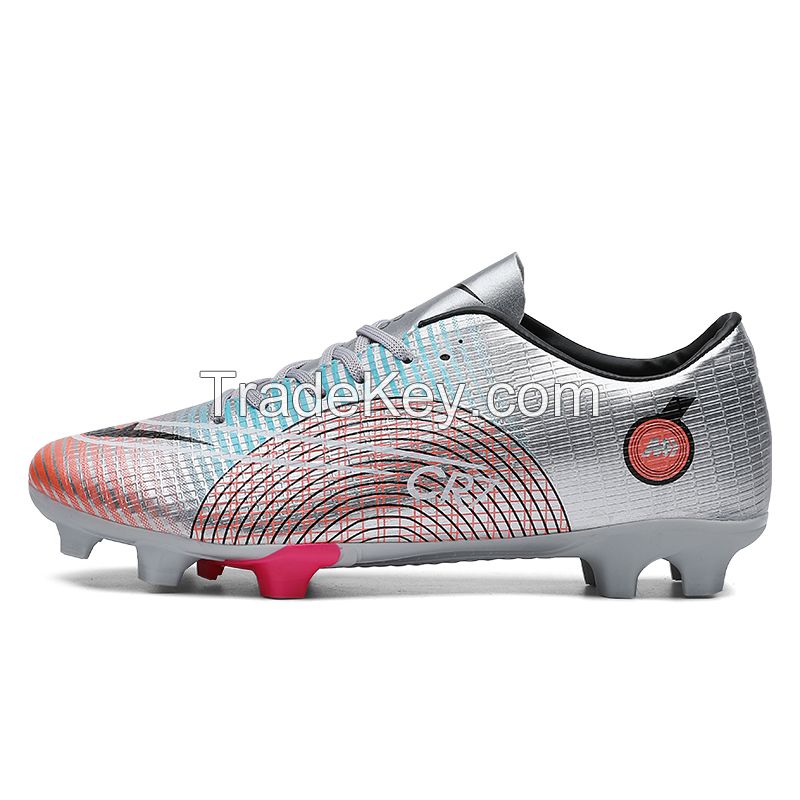 PU Surface TPU Sole Soccer Shoes Spikes Youth Student Training Competition Shoes(Silver Gray)