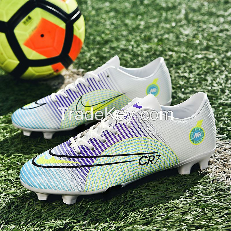 PU Surface TPU Sole Soccer Shoes Spikes Youth Student Training Competition Shoes(White Purple)