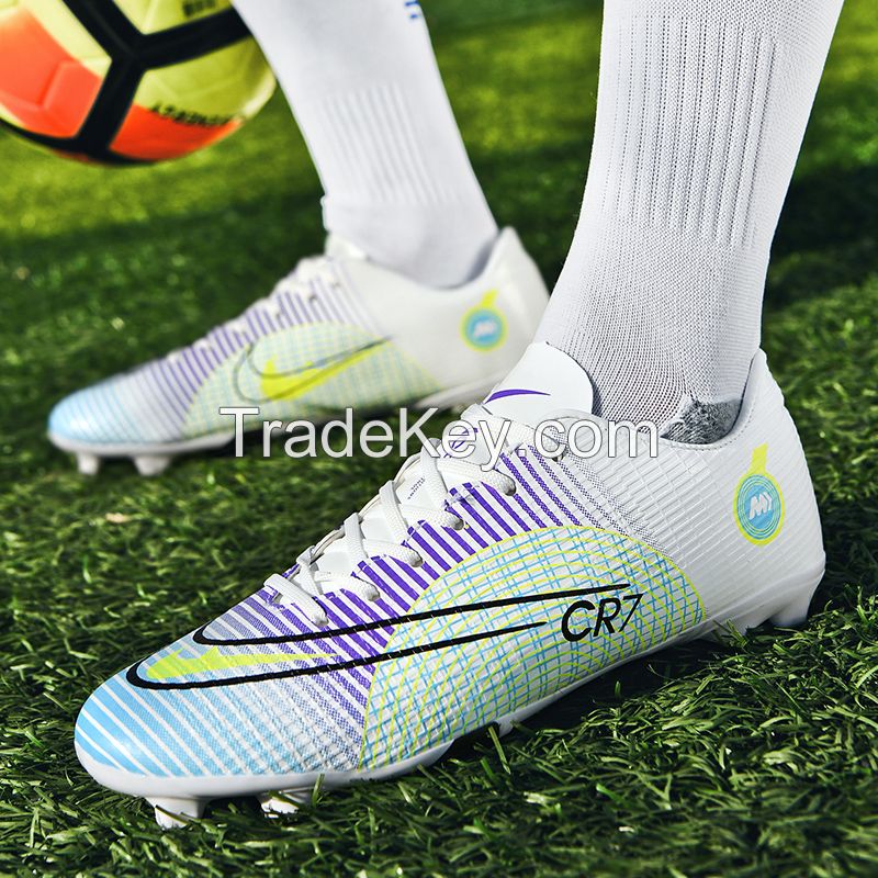 PU Surface TPU Sole Soccer Shoes Spikes Youth Student Training Competition Shoes(White Purple)