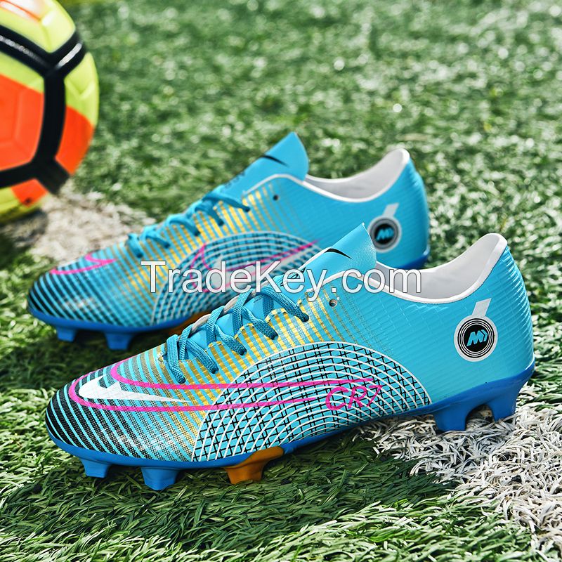 PU Surface TPU Sole Soccer Shoes Spikes Youth Student Training Competition Shoes(Moonlight)