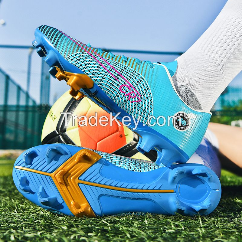 PU Surface TPU Sole Soccer Shoes Spikes Youth Student Training Competition Shoes(Moonlight)