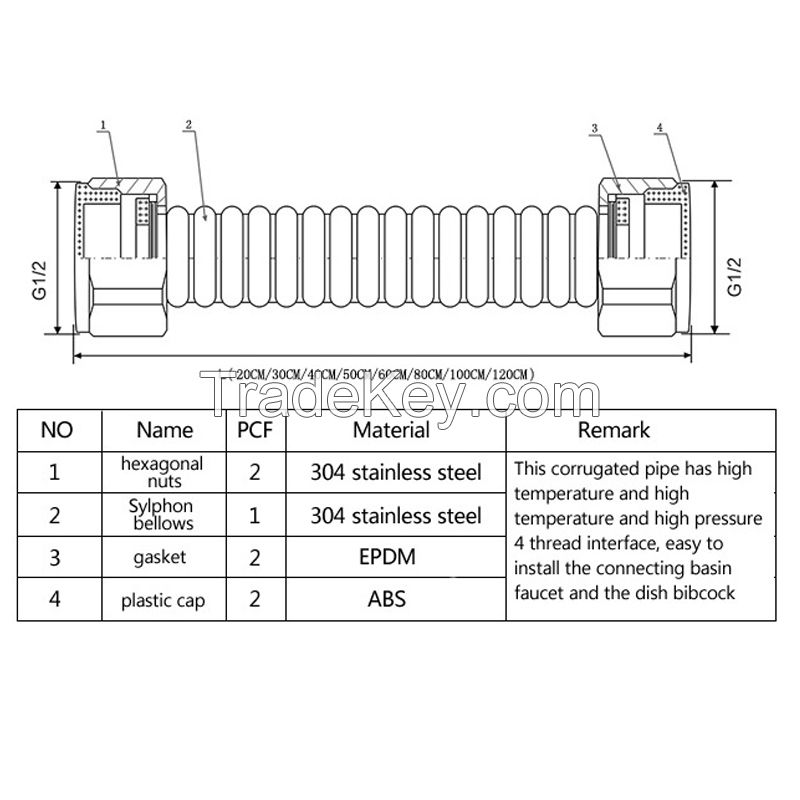 100CM-10M 304 Stainless Steel Basin&Toilet Water Weaved 1/2"plumbing Hose,bathroom Heater Connect Corrugated Pipes Wrench Pipe