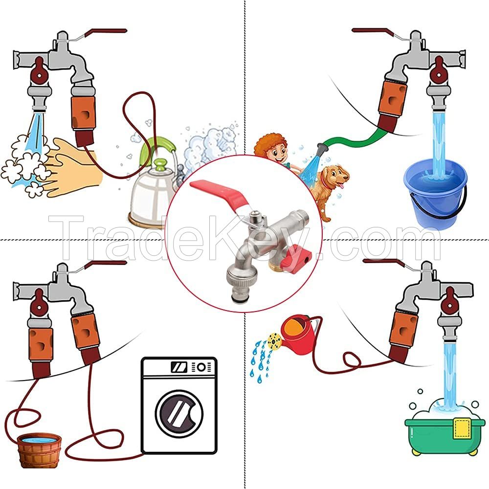 Garden Brass Faucet Kitchen Garden Double Open Double Control Washing Machine Faucet Outdoor Sink