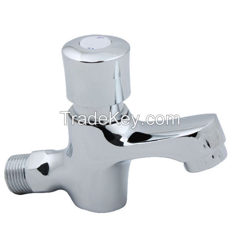 Brass wall faucet button type branch one cold delay faucet hand click on the public place of the faucet,