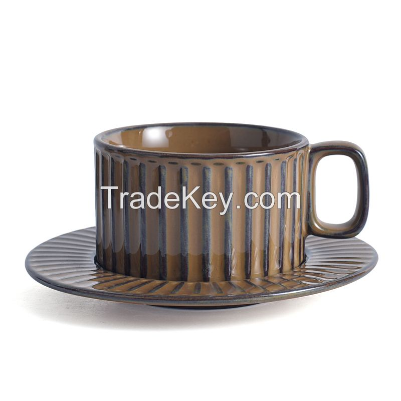 Kiln striped cups and saucers