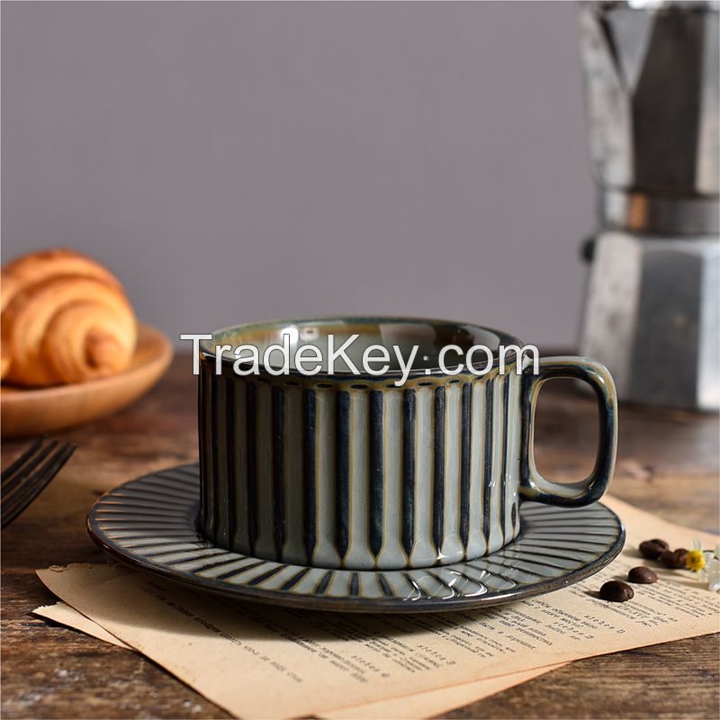 Kiln striped cups and saucers