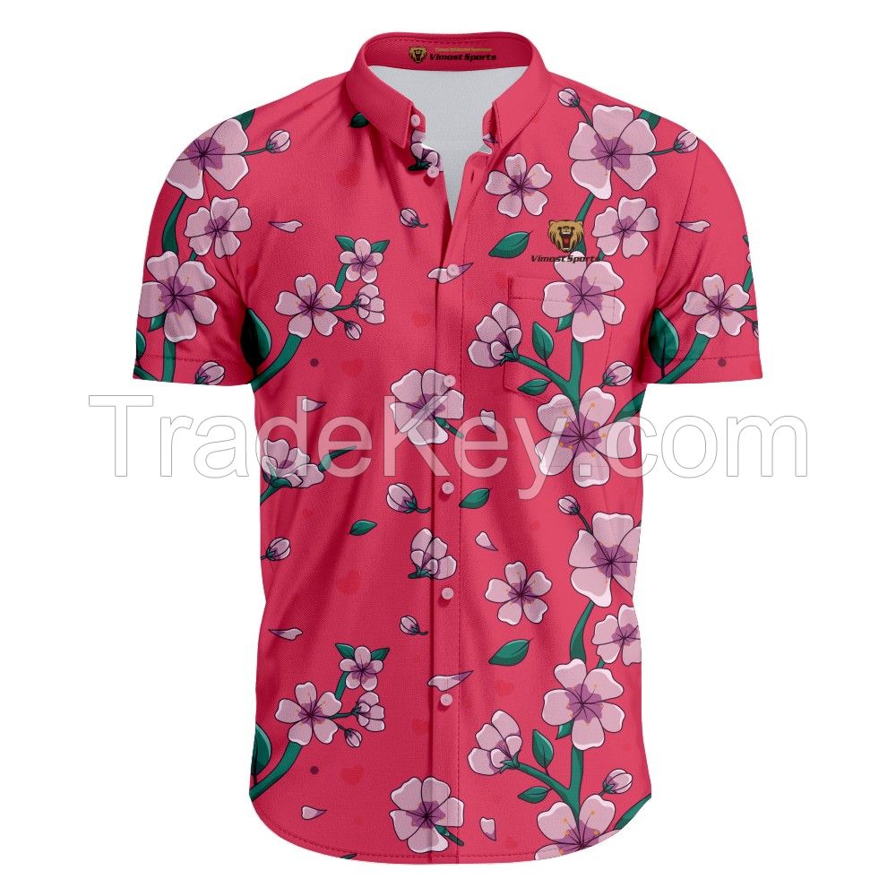 Red Custom Sublimation Polo Shirt of Beautiful Flower Pattern  