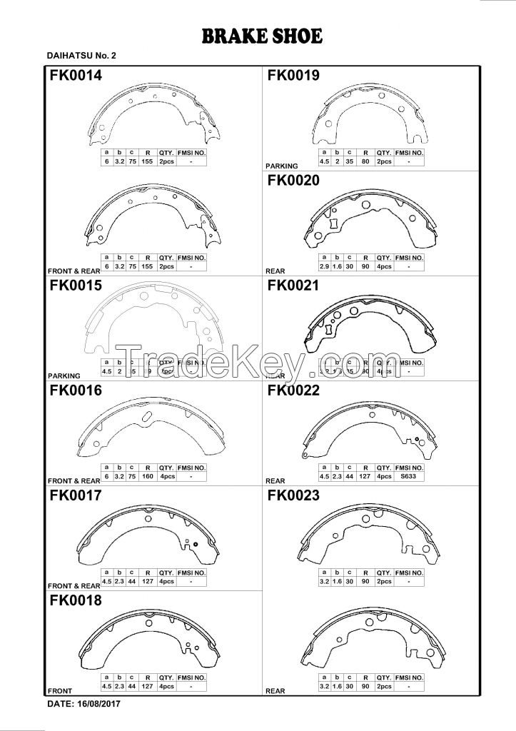 FBK Brake Shoe FK0020 OE 0449587702000/0449587715000/4741087702/47410-87702 for OPEL FORD DAIHATSU