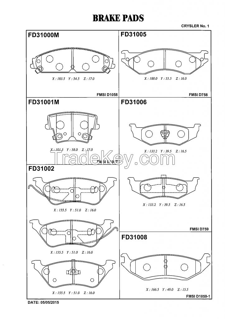 FBK Brake Pad FD31001 for OE 5142566AA/5142560AB/05139191AA - CHRYSLER