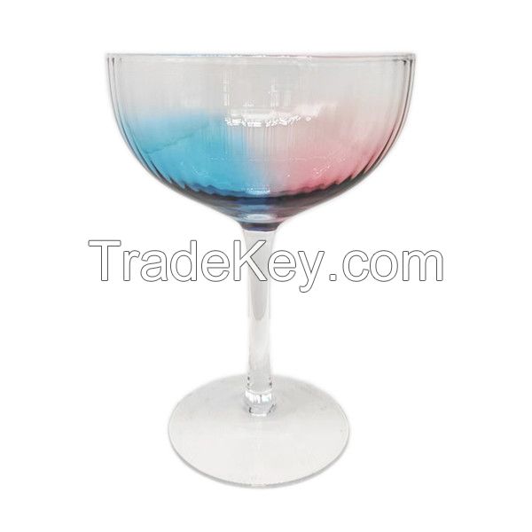 Hand-blown Dense Vertical Stripe Blue and Red Drinking Glasses Set