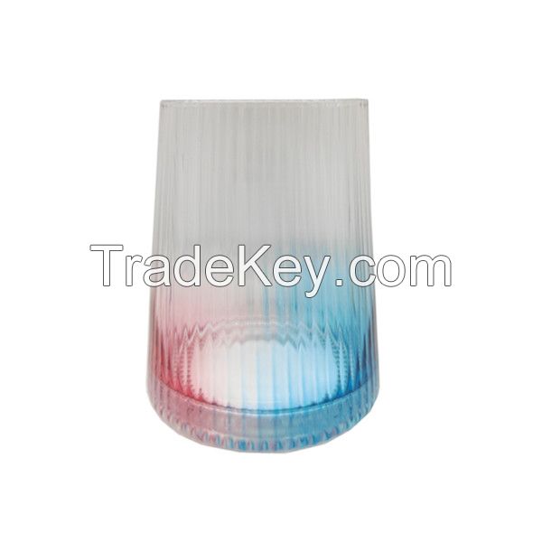 Hand-blown Dense Vertical Stripe Blue and Red Drinking Glasses Set