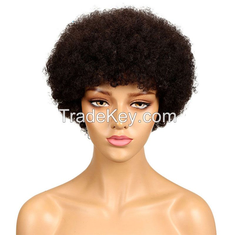 Afro headgear wig cap human hair with lace elastic mesh