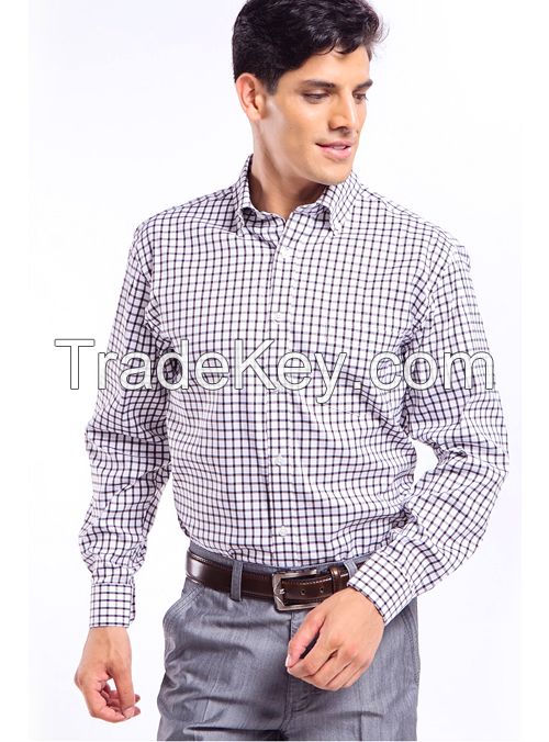 Men's yarn dyed plaid button-down collar long sleeve shirt