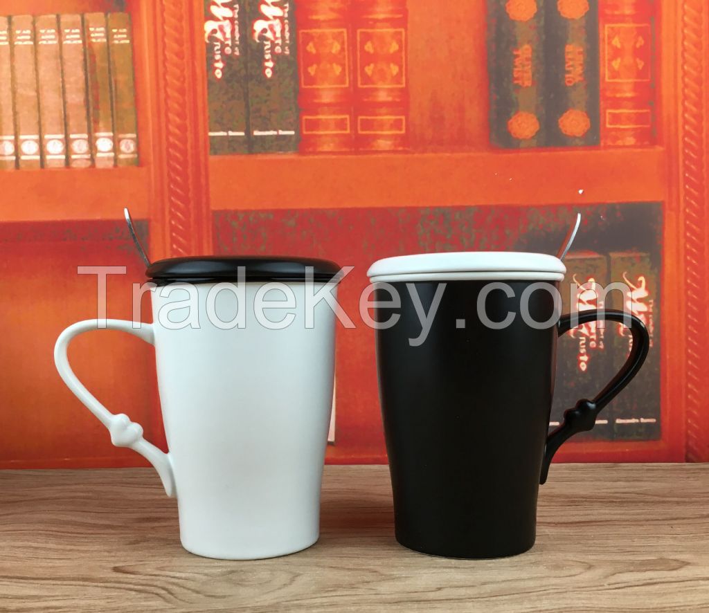 KITQIENN Coffee Mug White Ceramic Cups for Latte Tea Beer Drink