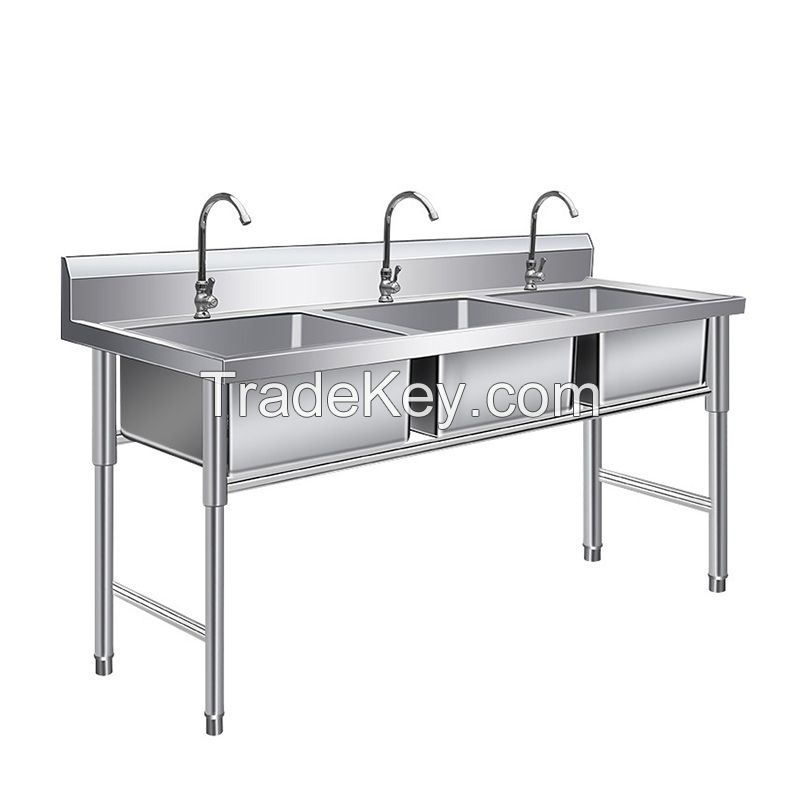  304 stainless steel sink thickened commercial three-slot three-eye three-connected pool Samsung three-pool sink wash vegetable 