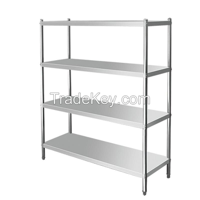 Stainless steel flat rack commercial multi-functional four-story warehouse punching rack hotel restaurant kitchen storage rack