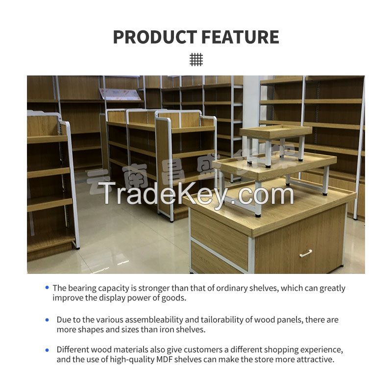 CHANGSHENG Custom supermarket steel wood shelves convenience store display rack home bookshelf shopping mall cosmetics mother and baby snacks shoe store sample display rack display rack