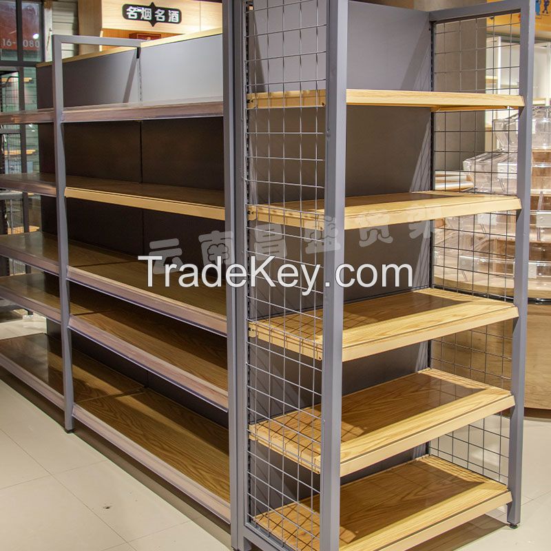  CHANGSHENG Supermarket Shelf Display Rack Multi-layer Four Column Steel Wood Shelf