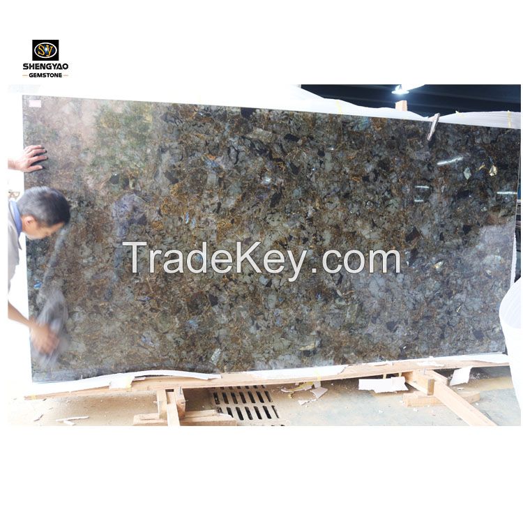 Large Polishing Gemstone Labradorite Slab Countertop Table Top Slab