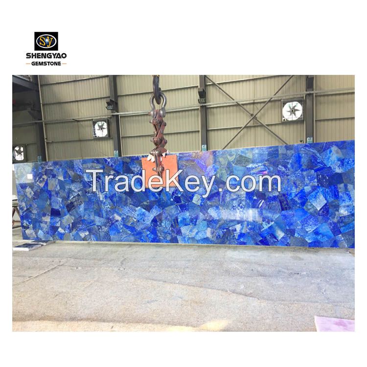 Customized Blue Lapis Lazuli Tile Gemstone Semiprecious Stone Slab