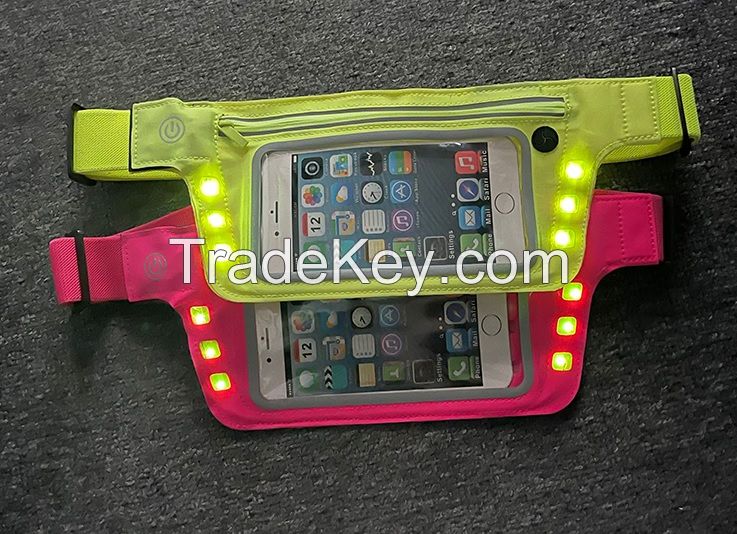 Elastic belt with phone bag LED cycling waist bag for outdoor sports, running