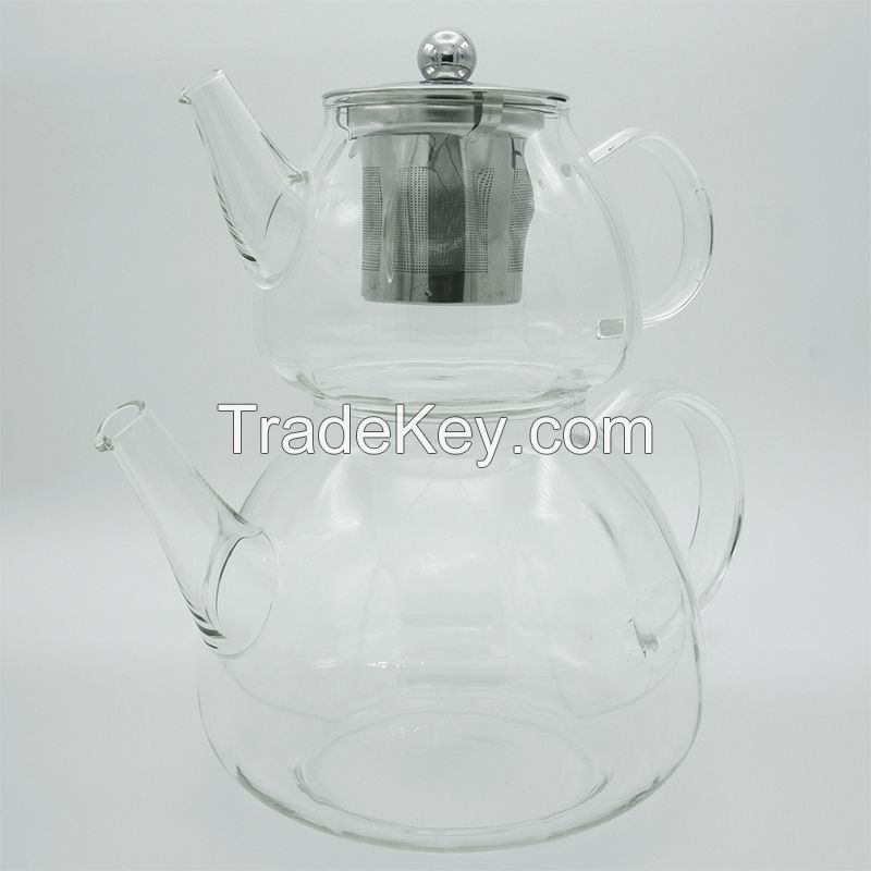 Heat-Resistant Borosilicate Glass Light-lines Teapot with 304 Stainless Steel Infuser DX-Z204，600ml