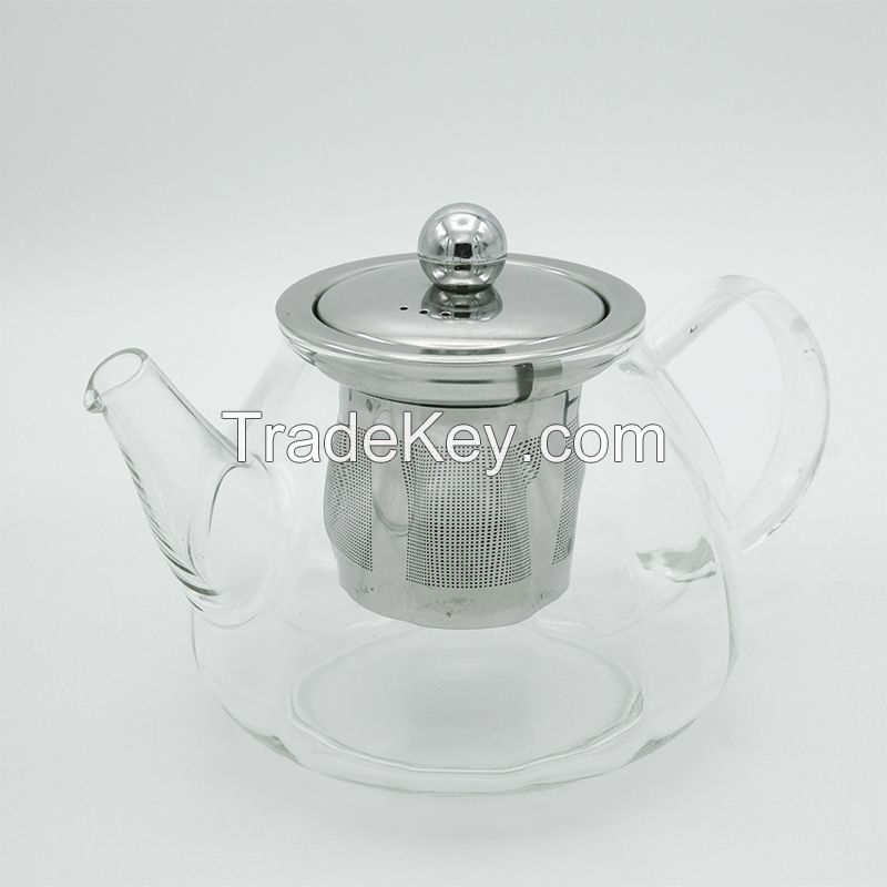 Heat-Resistant Borosilicate Glass Light-lines Teapot with 304 Stainless Steel Infuser DX-Z204，600ml