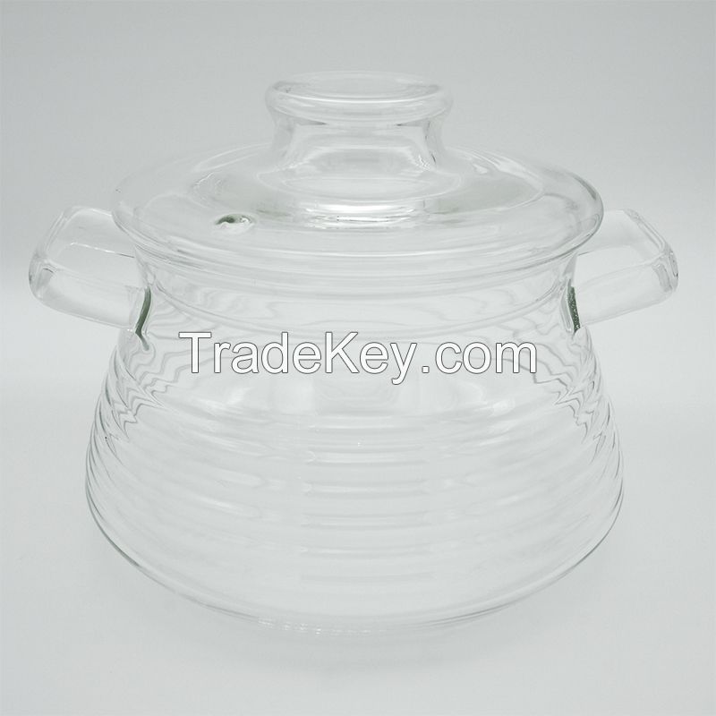 Corrugated heat-resistant glass cooking pot with glass handle DX-D00225，2500 ml