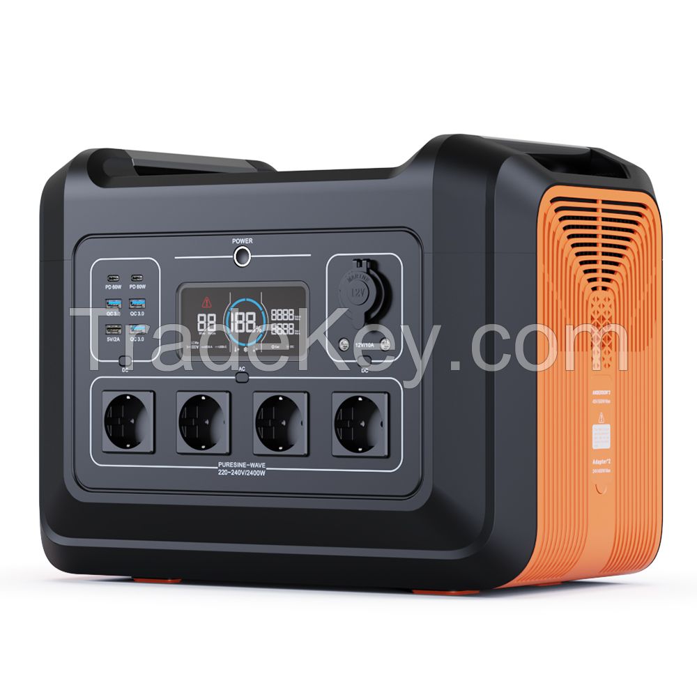 2400W LiFePO4 Battery Portable Power Station Solar Generator