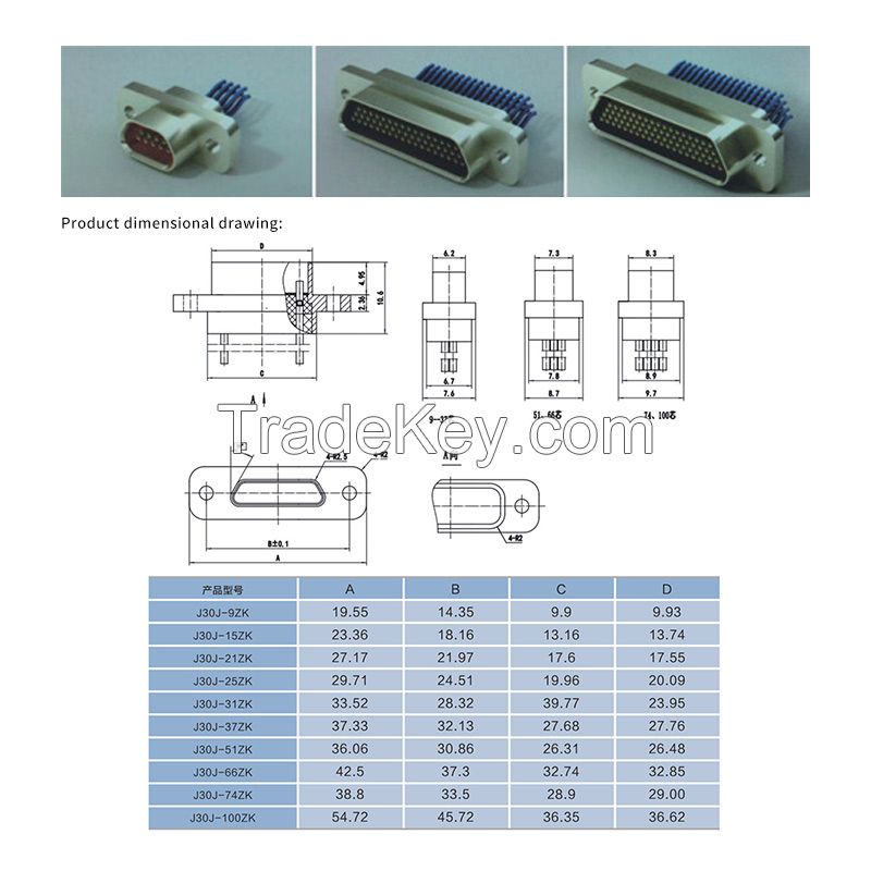 J30J has the characteristics of small size, light weight, reliable connection, excellent electromagnetic shielding performance, small insertion force, anti-vibration, impact resistance, etc.
