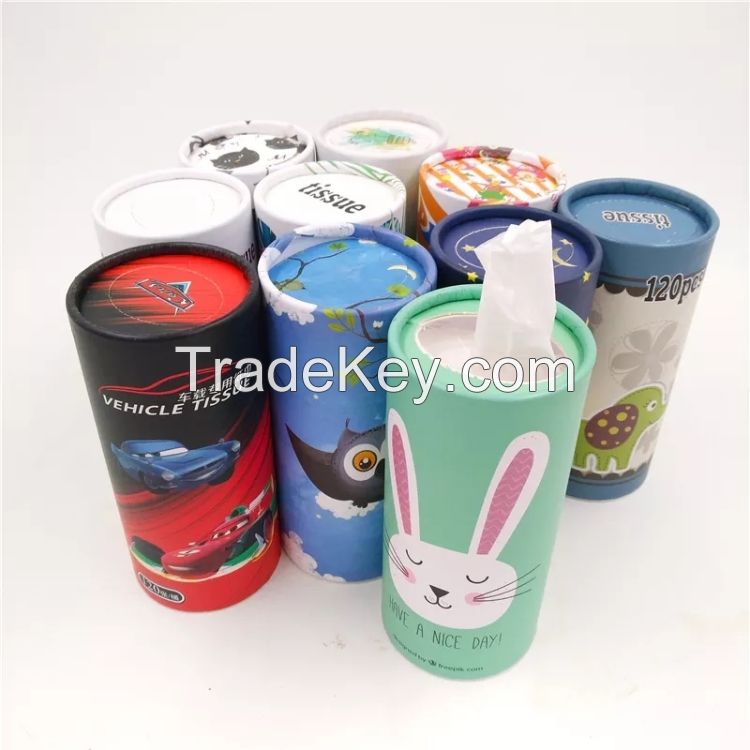 Colorful Paper Round Gift Box Facail Tissue With Print 