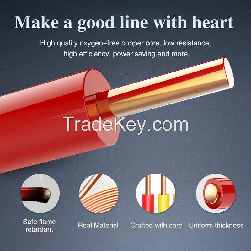 Flame retardant ZR-BV flat red single core single strand wire GB copper core hard wire for lighting socket electrical materials