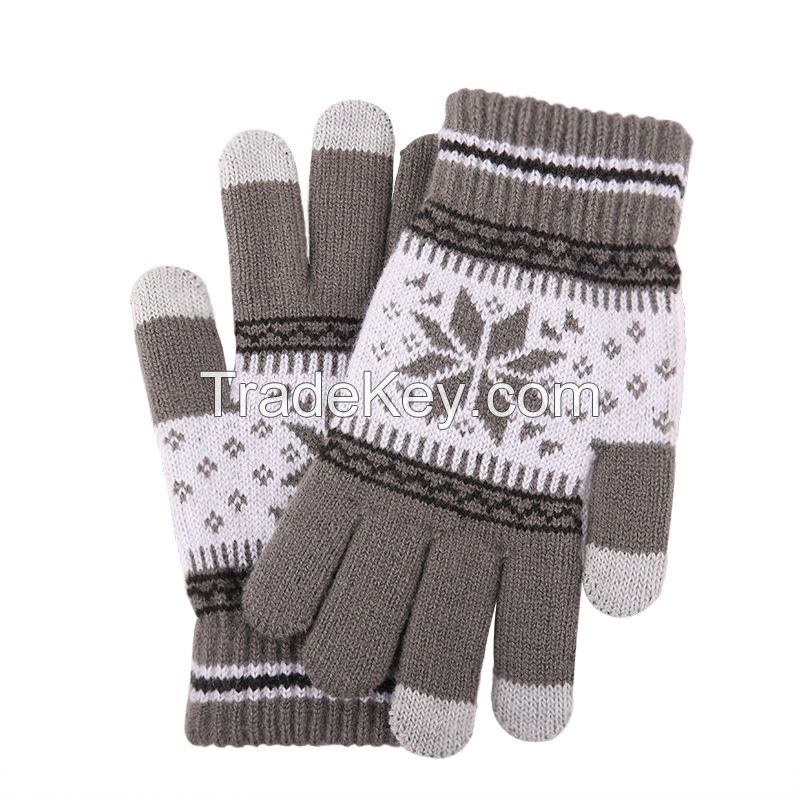 Touch screen gloves in autumn and winter Men's and women's split finger plush thickened knitted protective gloves