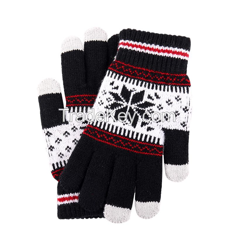 Touch screen gloves in autumn and winter Men's and women's split finger plush thickened knitted protective gloves