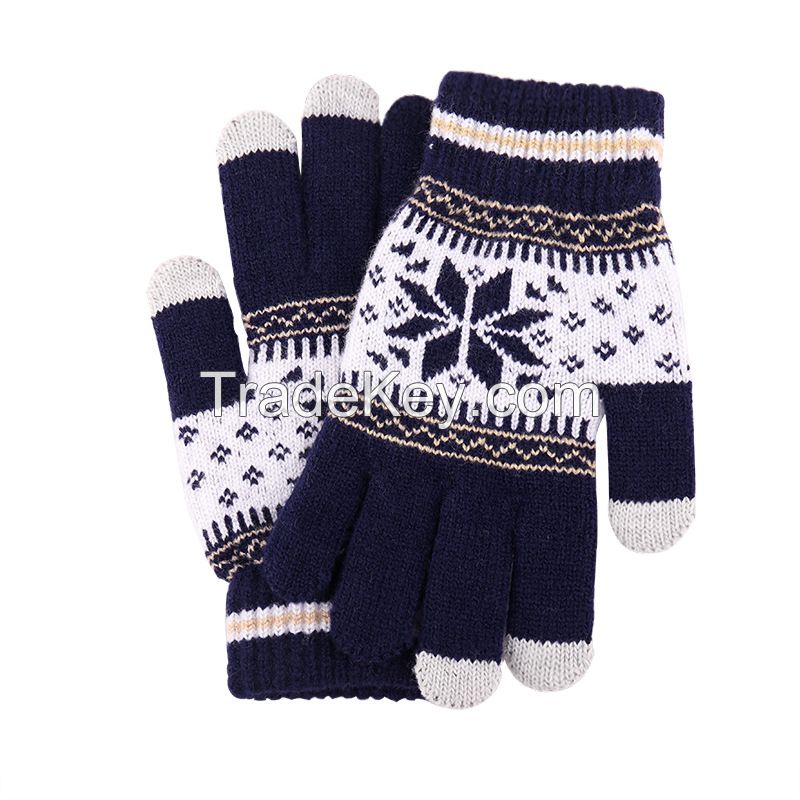 Touch screen gloves in autumn and winter Men's and women's split finger plush thickened knitted protective gloves