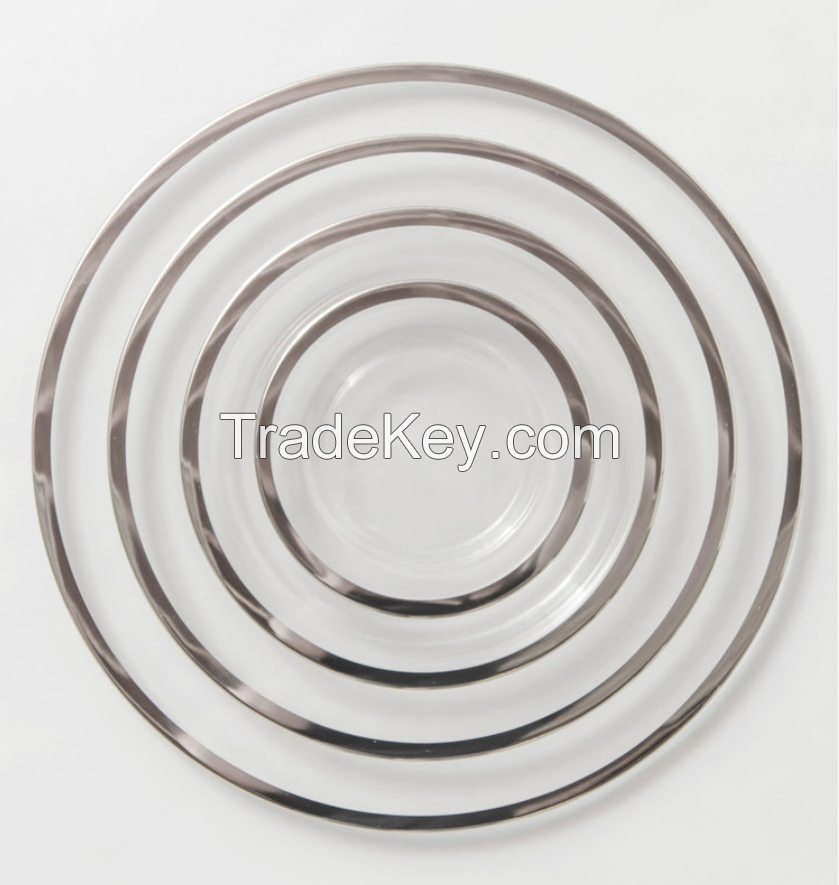 Wholesale Large Inventory Restaurant Hotels Gold Black Rim Clear Dinner Plate Wedding Glass Charger Plates Sets Dinnerware Sets