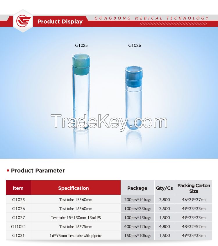 Lab Disposable PS Test Tube