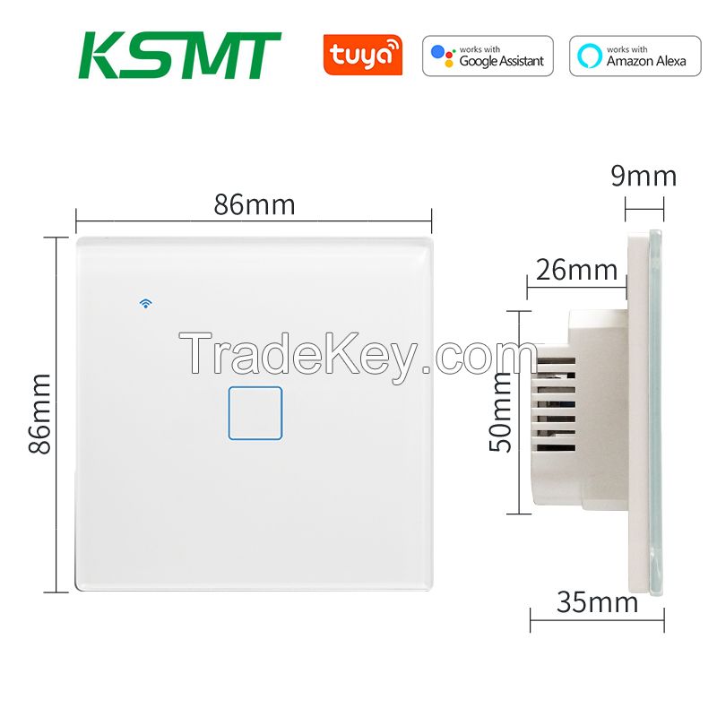 EU Smart Touch Switch Wifi KAISI 1 2 3 4 GANG 86 Glass Panel inteligente tuya wall touch switch